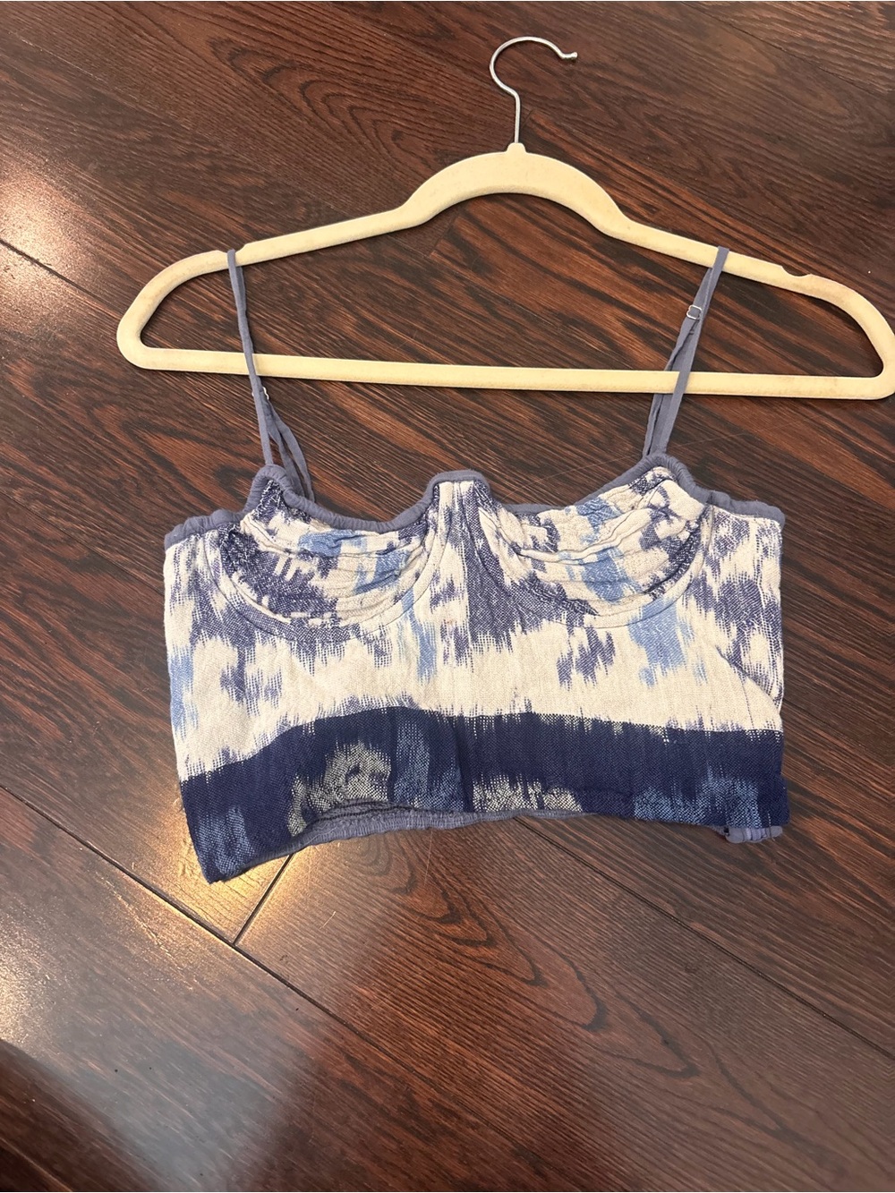 Indah Blue Tie-Dye Ribbed Cropped Camisole